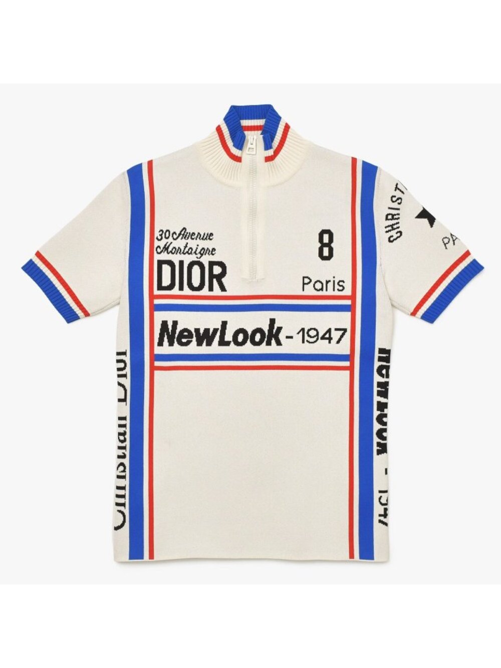 Dior New Short Sleeve Knit Shirt White Blue Red Sweater
